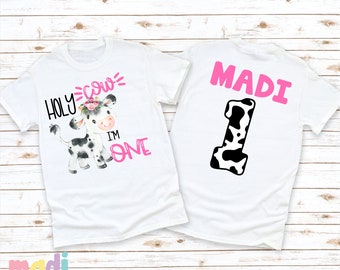 Girls First Birthday Cow Shirt: Farm Party Tee