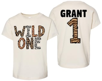 Wild One Safari 1st Birthday Tee - Kids Animal Print First Biday Zoo Shirt