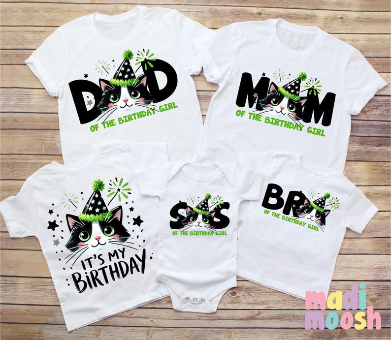 Cat Family Birthday Shirts, Cute Cat Themed Birthday Tee, Matching