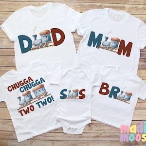 Chugga Chugga Two Two Train Theme Birthday Shirts, Family Train Birthday Shirts, Mom Dad Bro Sis Birthday Tees