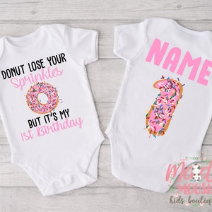 Girls First Donut Birthday Bodysuit | Sweet One Donut Theme Outfit | Donut Lose Your Sprinkles 1st Birthday Bodysuit