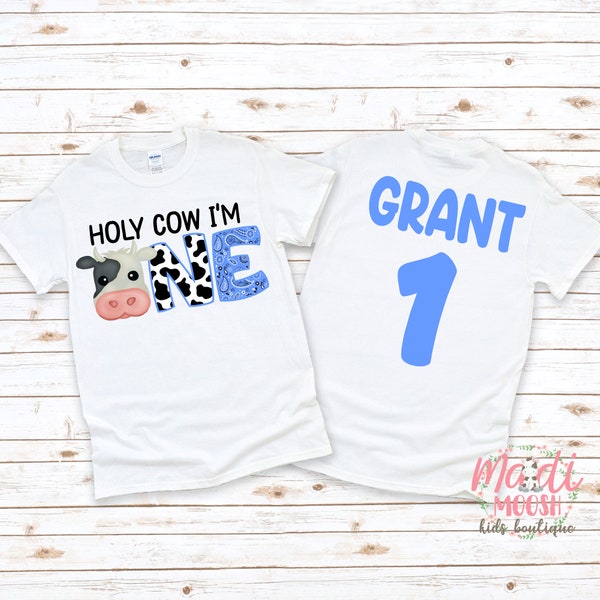 Holy Cow I'm One Birthday Shirt | First Birthday Shirt | 1st Birthday Shirt | Cow Birthday Shirt | Birthday Boy Shirt | Farm Birthday