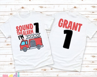 Sound The Alarm I'm One Firetruck Birthday Shirt | Firefighter Birthday Tee | Boys Birthday Shirt | 1st  Birthday Tee | First Birthday Shirt