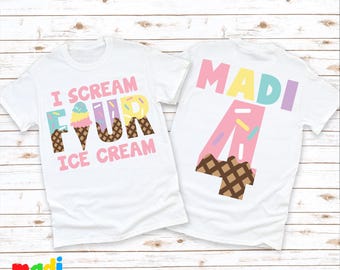 I Scream FOUR Ice Cream 4th Birthday Shirt - Girls Personalized Fourth Birthday Tee