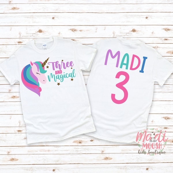 Unicorn Birthday Shirt | Girls Birthday Shirt | 3rd Birthday Shirt | Three Magical Years Birthday | Kids Birthday Shirt