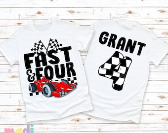 Racecar Fast and Four Birthday Tee | Race Track Birthday Shirt | Racing Birthday Boy Tee | 3rd Birthday Tee