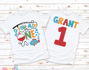 Boys O-Fish-Ally One 1st Birthday Shirt - Personalized Fishing Bday Bodysuit Tee