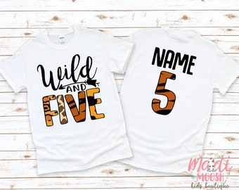 Wild And Five Safari Birthday Shirt | 5th Birthday T-Shirt | Animal Print Shirt | Toddler Birthday Shirt