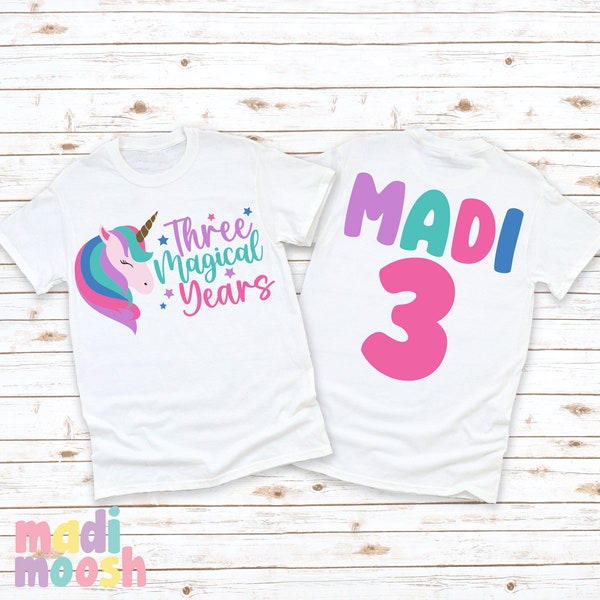 Girls 3rd Birthday Unicorn Shirt: Three Magical Years Tee