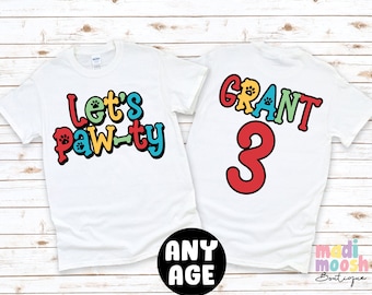 Let's Pawty Birthday Shirt | Puppy Birthday Shirt | Kids Birthday Shirt | Any Age Birthday Shirt | Dog Birthday Shirt