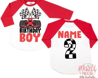 Retro Racecar Birthday Boy T-Shirt | Any Age Racing Birthday Shirt