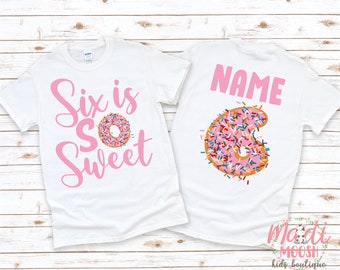 Girls Six Is So Sweet Donut 6th Birthday Shirt | Sprinkle Party Tee
