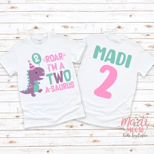 Girls Two Rex Birthday Shirt | 2nd Birthday Shirt | Dinosaur Birthday T Shirt | T-Rex Birthday Shirt | Girls Dinosaur Birthday