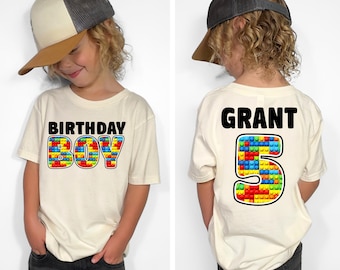 Boys Building Block Party Birthday Shirt - Personalized Any Age Bday Party Tee