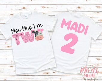 Moo Moo I'm Two 2nd Birthday Shirt | 2nd Birthday Shirt | Cow Birthday Shirt | Second Birthday Shirt | Farm Birthday | Kids Birthday Shirt