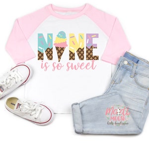 Nine Is So Sweet Birthday Shirt | Girls Birthday Shirt | Sprinkles Birthday Shirt | Ice Cream Birthday Shirt | Girls 9th Birthday Shirt
