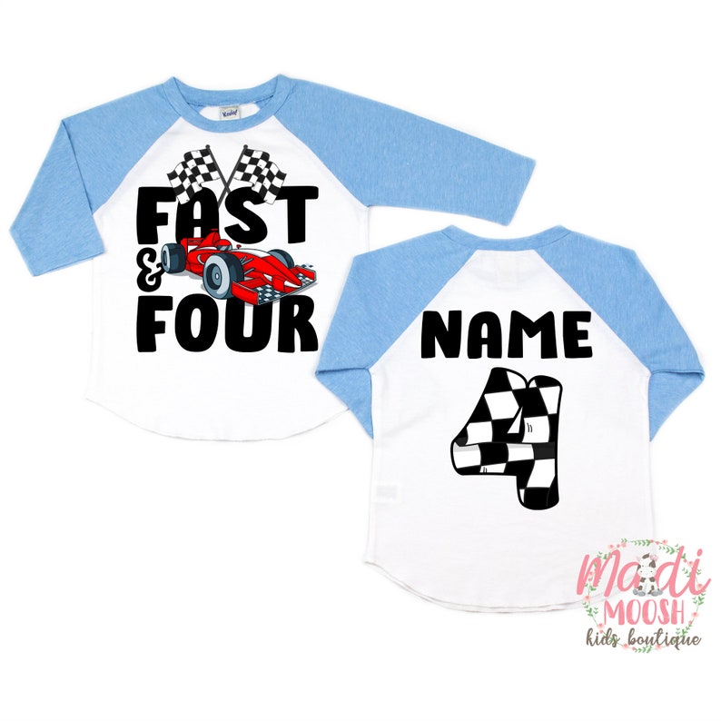 Fast and Four Birthday Shirt Racecar Birthday Shirt 4th Birthday T-Shirt Racecar Birthday party Birthday Boy Shirt image 3