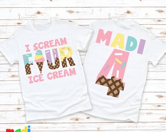 I Scream Four Ice Cream 4th Birthday Tee | Girls Ice Cream Birthday Shirt | Kids Ice Cream Birthday | Fourth Birthday Tee