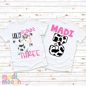 Holy Cow I'm 3 Birthday Tee | Girls Birthday Shirt | Farm Birthday Shirt | 3rd Cow Birthday Tee | Third Birthday