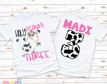 Holy Cow I'm 3 Birthday Tee - Girls Third Birthday Shirt