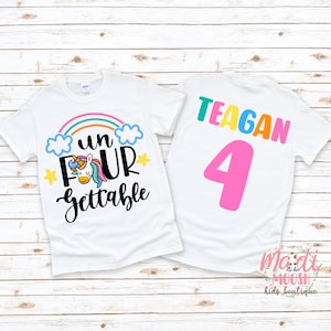 Unicorn Rainbow Birthday T-Shirt | Un FOUR Gettable Birthday Shirt | Rainbow Birthday Shirt | Girls Birthday Shirt | 4th Birthday Girl Shirt