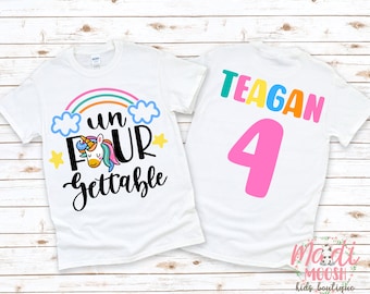 Un Four Gettable Unicorn Rainbow 4th Birthday Shirt | Un FOUR Gettable Birthday Shirt | Rainbow Birthday Shirt | Girls Birthday Shirt