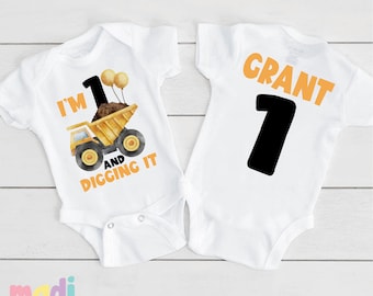 I'm One And Digging It Birthday Shirt: Dump Truck First Birthday Tee