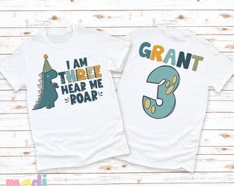 Dinosaur Birthday Tee | I'm 3 Hear Me Roar Birthday Shirt | T-Rex  Birthday Boy Tee | 3rd Birthday Tee