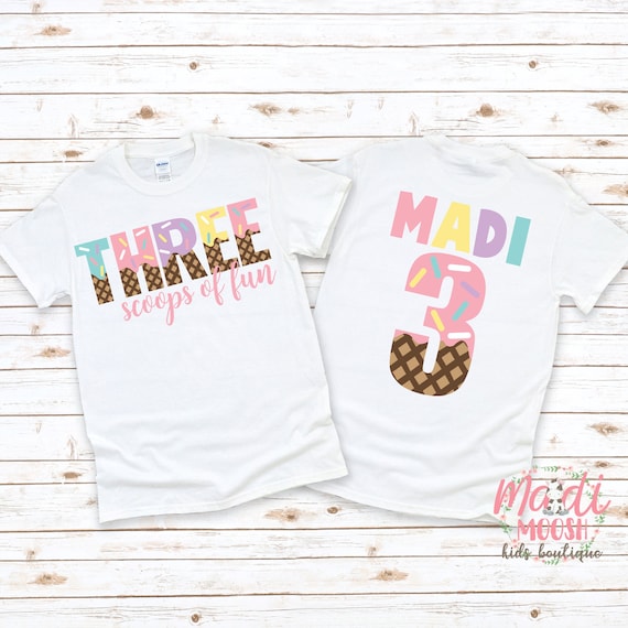 Three Scoops Of Fun Girls 3rd Ice Cream Birthday Shirt | Third Girls Birthday Shirt | Sprinkles Birthday Shirt | Three Scoops Of Fun