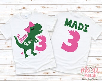 Girls Three Rex Birthday Shirt | Dinosaur Birthday Shirt | 3 REX Birthday T Shirt | Girls 3rd Birthday Shirt | Kids Birthday Shirt