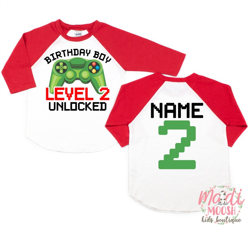 Gamer Birthday Shirt Video Game Birthday Shirt Level 2 Unlocked 2nd Birthday T-Shirt Boys Birthday Shirt 2nd Birthday T-Shirt