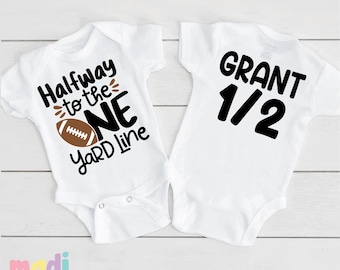 Half Way To One Football Birthday Onesie® - Half Birthday Sports Bodysuit