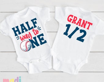 Half Way To One Birthday Onesie® | Rookie Birthday Bodysuit | Half Birthday Shirt | 1/2  Birthday Tee | Baseball Birthday Onesie®