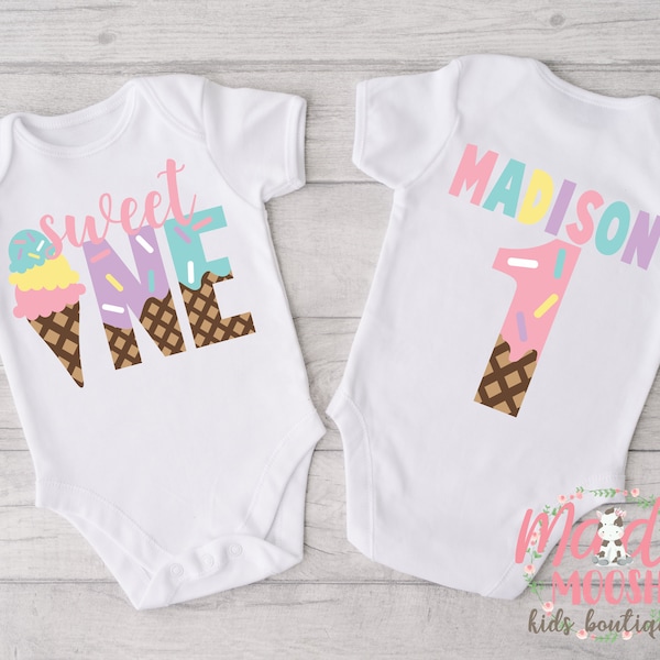 Pijama enterizo de helado para cumpleaños Sweet One® / Conjunto para el primer cumpleaños / Body para niña en su primer cumpleaños / Fiesta temática de helados