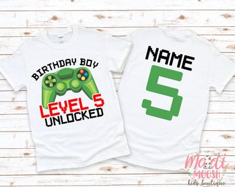 Fifth Birthday T-Shirt | Level 5 Unlocked | Gamer Birthday Shirt | 5th Birthday T-Shirt | Video Game Birthday Shirt | Toddler Birthday Shirt