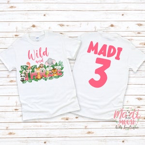 Wild And Three Safari Theme Birthday Shirt | Third Birthday Shirt | Girls 3rd Birthday Shirt | Wild Birthday Shirt