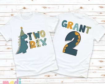 Two Rex Dinosaur 2nd T-Rex Birthday Shirt - Personalized Toddler Tee