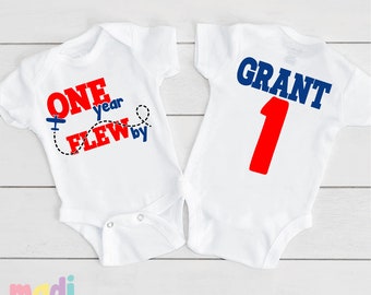 One Year Flew By Birthday Onesie® | Airplane Pilot Birthday Tee | Kids Birthday Shirt | Boy Birthday Tee | First Birthday Onesie®