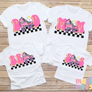 Camisetas personalizadas de cumpleaños para fiestas familiares de patinaje: camisetas de cumpleaños a juego para mamá y papá patinadores.