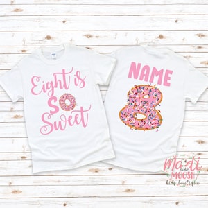 Sweet Eight Donut Birthday Shirt Girls | 8th Birthday Shirt Girl | Cute Doughnut Party Tee | Girls Sprinkle 8th Birthday Outfit