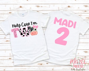 Holy Cow I'm Two Girls Birthday Shirt | Second Birthday Shirt | Farmer Birthday Shirt| 2nd Birthday Shirt