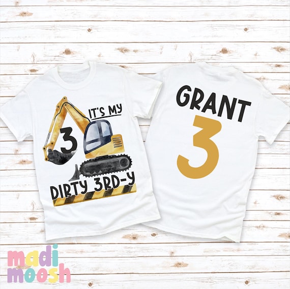 I Dig Being Three Excavator Birthday Shirt, Dirty 3rdy Construction Theme Party Tee
