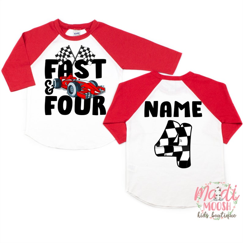 Fast and Four Birthday Shirt Racecar Birthday Shirt 4th Birthday T-Shirt Racecar Birthday party Birthday Boy Shirt image 4