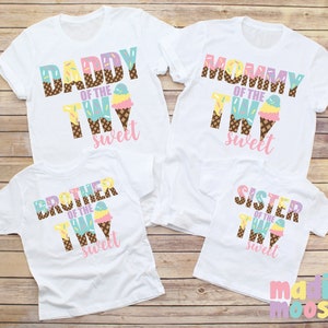 Two Sweet Ice Cream Birthday Shirts: Matching Family Cotton Blend Tees