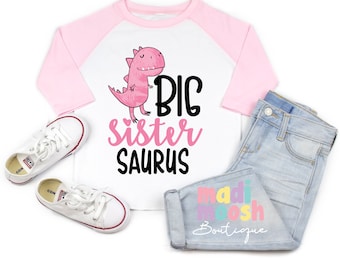 Big Sister Saurus Dionsaur Shirt | Dinosaur Sitster Shirt | Girls Dino Shirt | TRex Shirt | Big Sister Shirts | Sibling T Shirt