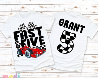 Boys Fast and Five Racecar 5th Birthday Shirt - Boys Racing Fifth Birthday Tee