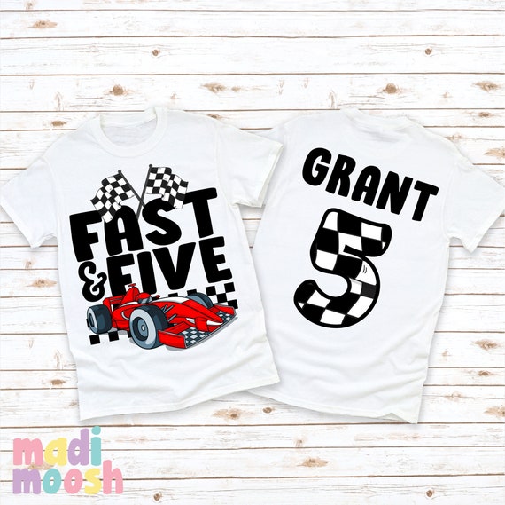 Boys Fast and Five Racecar 5th Birthday Shirt - Boys Racing Fifth Birthday Tee