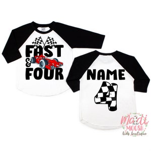 Fast and Four Birthday Shirt Racecar Birthday Shirt 4th Birthday T-Shirt Racecar Birthday party Birthday Boy Shirt image 2