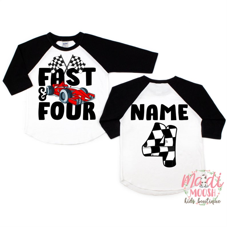 Fast and Four Birthday Shirt Racecar Birthday Shirt 4th Birthday T-Shirt Racecar Birthday party Birthday Boy Shirt image 2