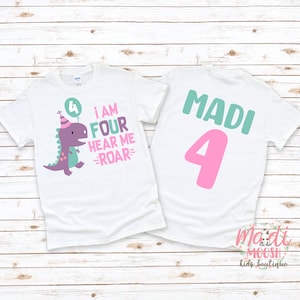 Dinosaur Birthday Shirt | Fourth Birthday Shirt | T-Rex Birthday Shirt | Girls Dinosaur Birthday Shirt | Fourth Dinosaur Birthday Shirt